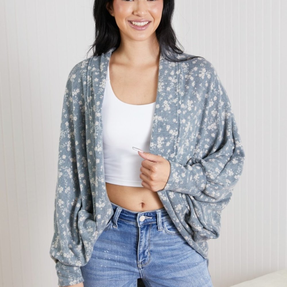 GeeGee Biggest Flirt Full Size Floral Print Cardigan